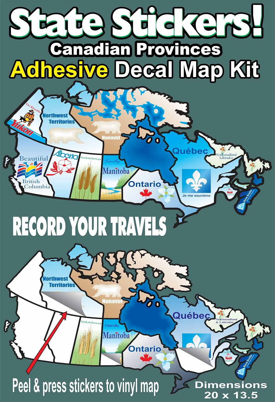 800 – STATE STICK Travel Map Sticker, Canadian Province Sticker Self Adhesive Type Permanent State Sticker 20 Inch Le...